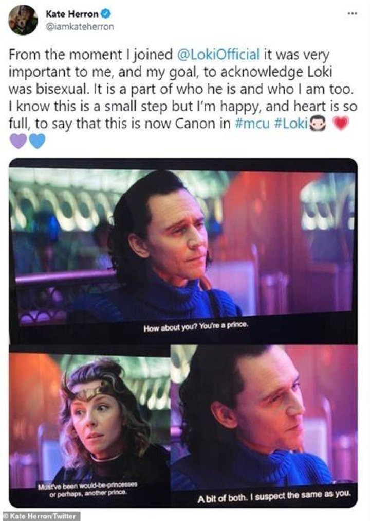 Confirmation: Marvel writer Kate Herron then confirmed Loki's sexuality in a tweet (above)